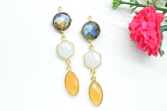 Labradorite Prong Bezel Charms Connector/Moonstone Jewelry/Earring Connector/Station Bezel Link Pendant/Handmade Jewelry/Carnelian/ Gift