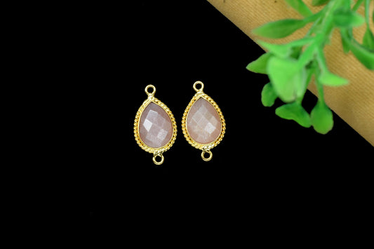 Peach Moonstone 10x14mm Teardrop Shape Charms Pendant,Peach Moonstone Double Bail Pendant Jewelry,Peach Gemstone Gold Plated bezel Jewelry