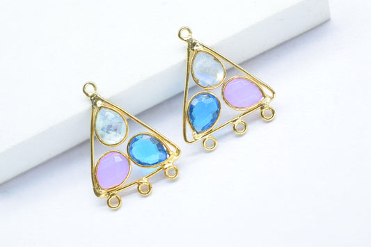 Multi Gemstone Teardrop Faceted Bezel Connector,Multi Gemstone Pendant,Tringle Shape Pendant,Multi Bail Connector,Multi Stone Jewelry,B'Gift