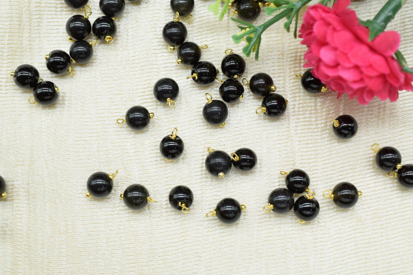 Black Onyx 6mm Round Smooth Beads/Earring Component/Black Onyx Single wire wrapped Beads/Round Beads Connector/Gemstone Beads/Gift