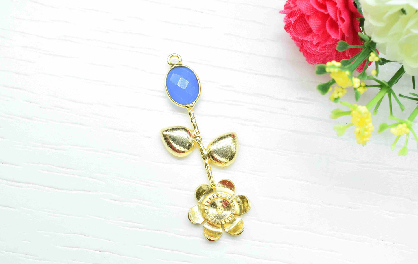 Blue Chalcedony Gemstone Pendant , Blue Chalcedony Handmade Pendant , Single Bail  Connector, Gold Plated Connectors , Summer Collection