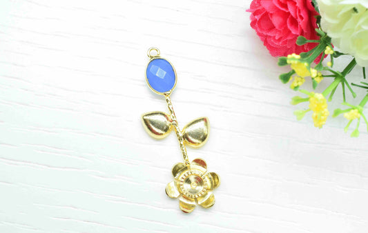 Blue Chalcedony Gemstone Pendant , Blue Chalcedony Handmade Pendant , Single Bail  Connector, Gold Plated Connectors , Summer Collection