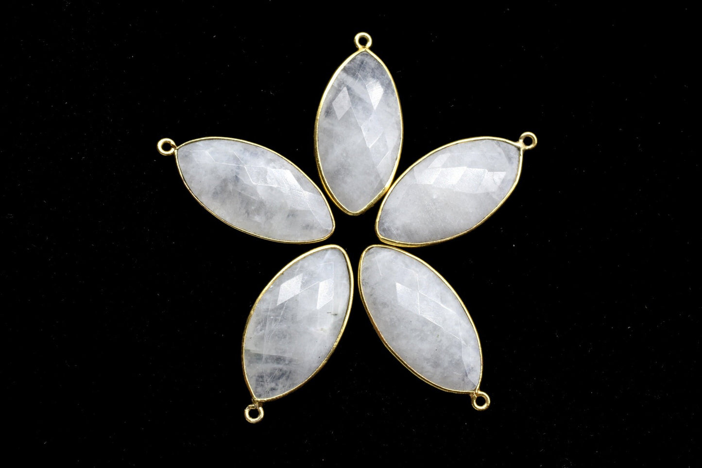 Moonstone 15x30mm marquise shape Single bail charms,Moonstone marquise Connector Pendants, White Rainbow Bezel Links, Single Bail Connectors