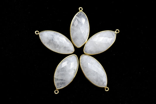 Moonstone 15x30mm marquise shape Single bail charms,Moonstone marquise Connector Pendants, White Rainbow Bezel Links, Single Bail Connectors