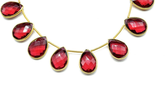 Pink Tourmaline Pear Shape Gold Plated Bezel strand,10x14mm pear Charms Making Jewelry Findings Supply, Tourmaline charms strands,Teardrop
