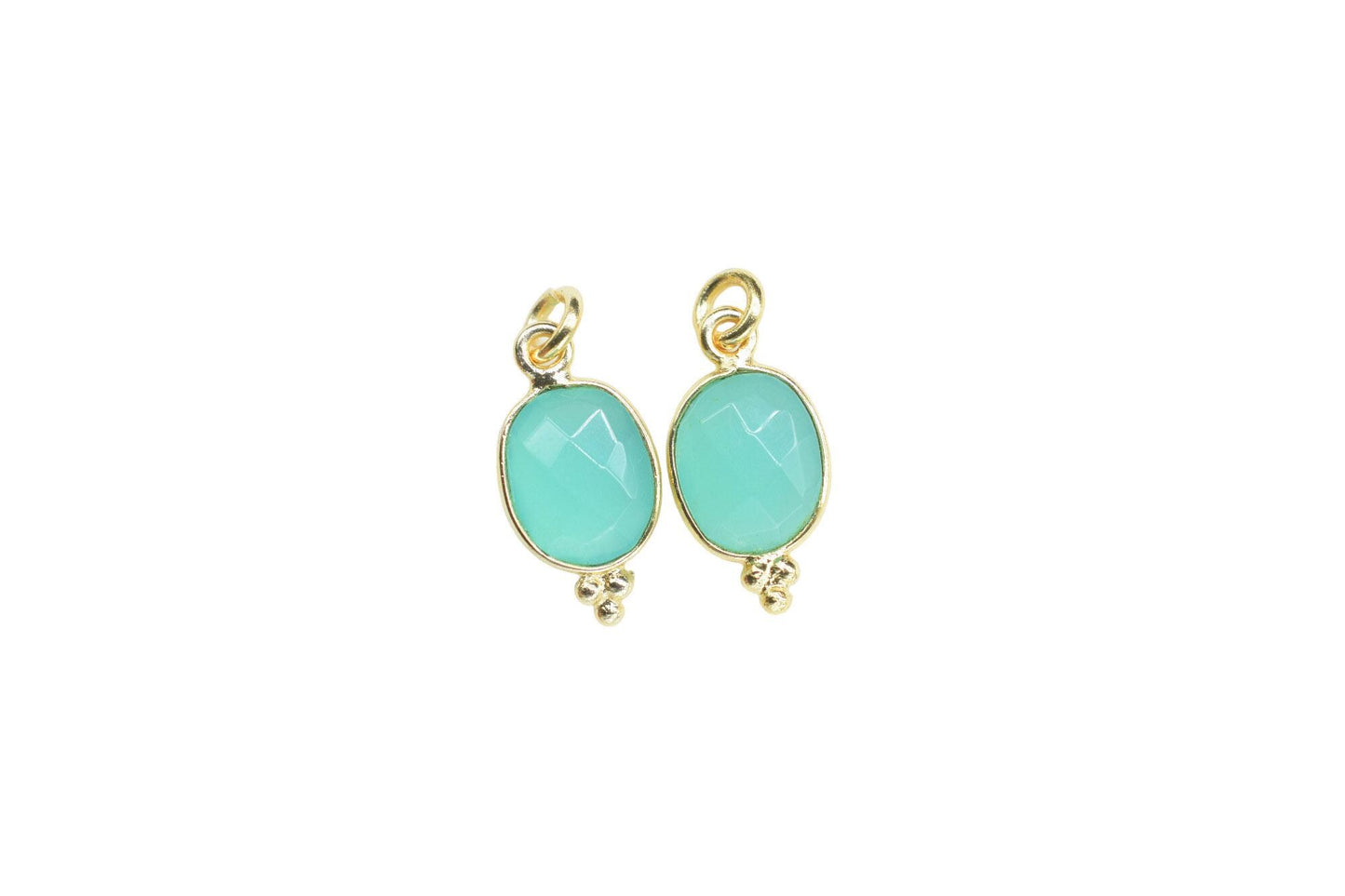 Aqua Chalcedony 8x10mm oval Shape Pendant Jewelry/Aqua Chalcedony Gold Plated Single Bail Connector jewelry/Gemstone Teardrop Charms/Gift