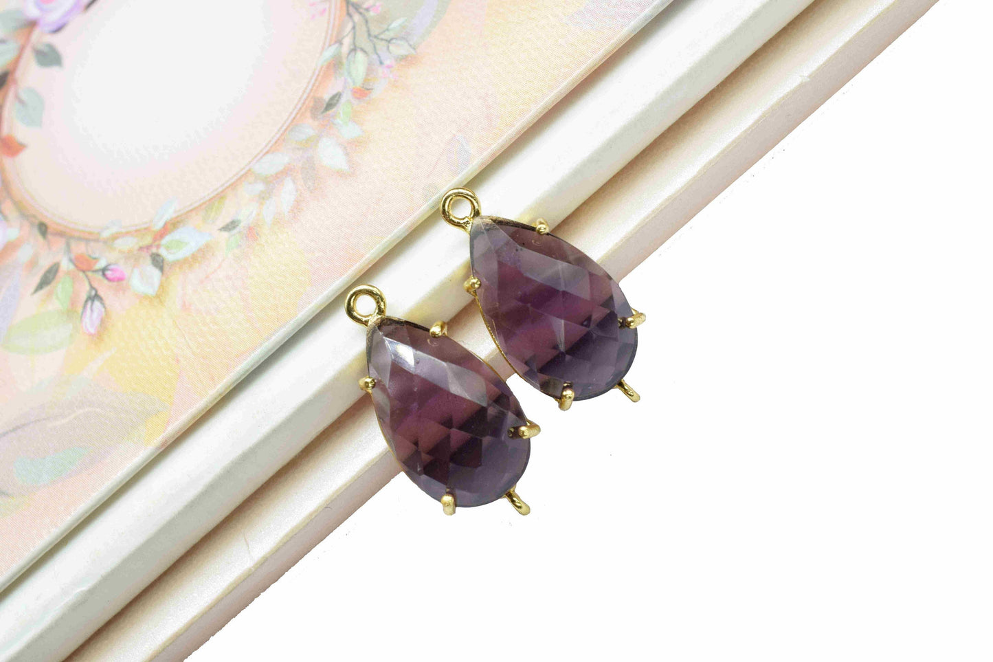 Amethyst Connector,Amethyst jewelry meking,12x20mm Teardrop Bezel,double bail connectors,Prong Set Bezel Pendant,Handmade Gemstone Bezel