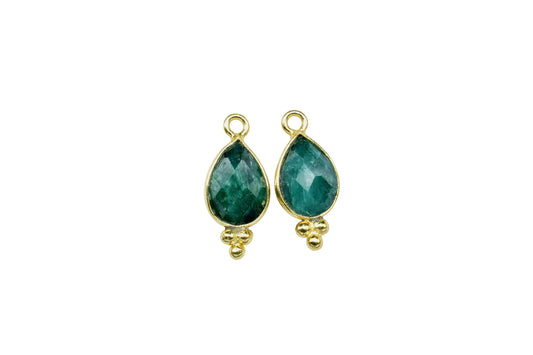Emerald Gemstone 7x10mm Pear Shape Single Bail Connectors Jewelry,Emerald Gold Plated Charms Connectors,Emerald faceted Connector Jewelry,