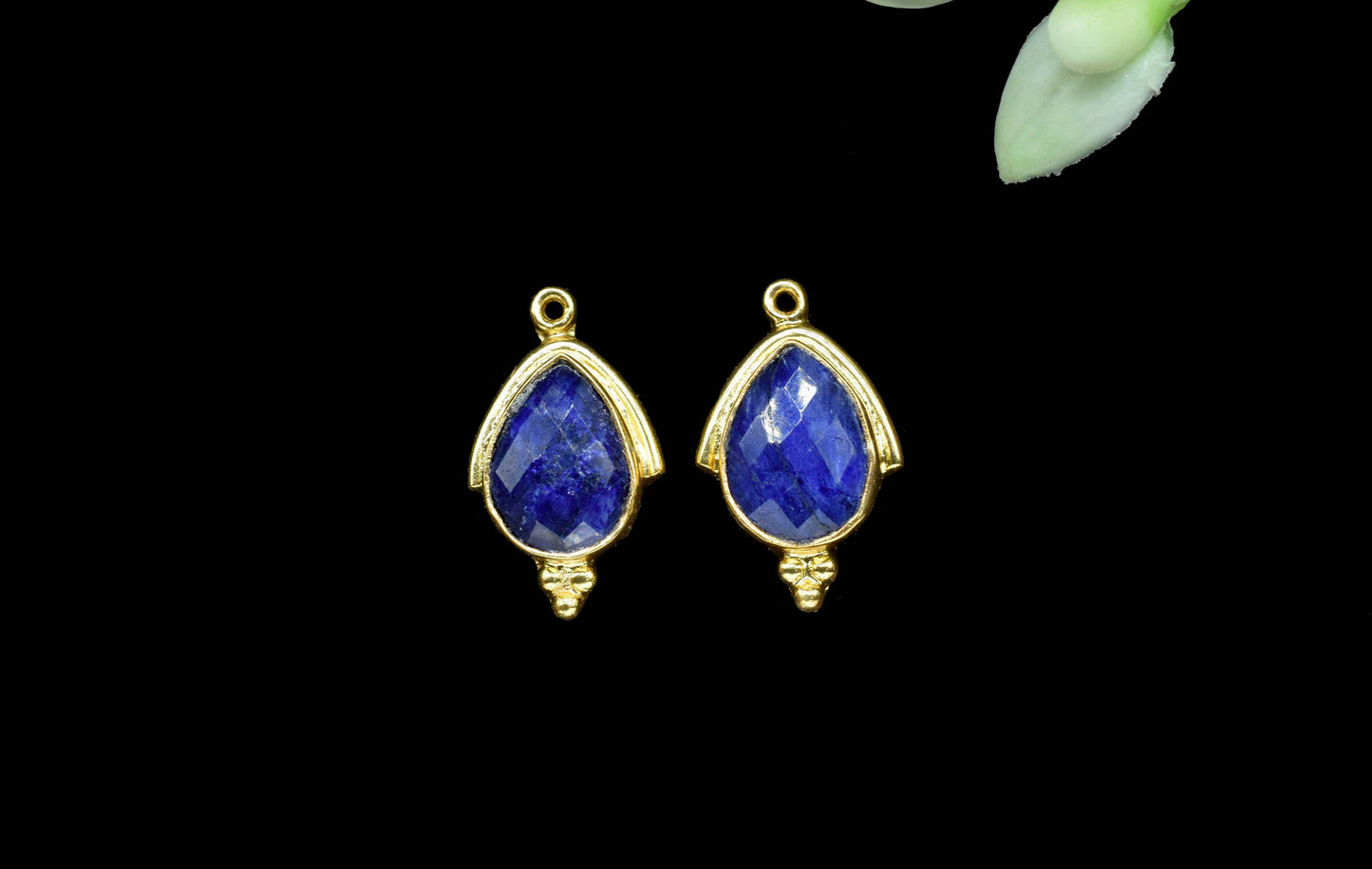 Blue Sapphire Faceted 9x13mm Peear Shape Connectors Pendant Jewelry,Sapphire Checker Cut Bezels Jewelry,Gemstone Gold Plating Charms Pendant