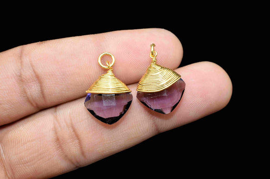 Amethyst Wire Wrapped Connectors,Purple Gemstone Pendant,loop Connector,Wire Wrapped Necklace,12mm Square Shape Pendant,Amethyst jewelry,