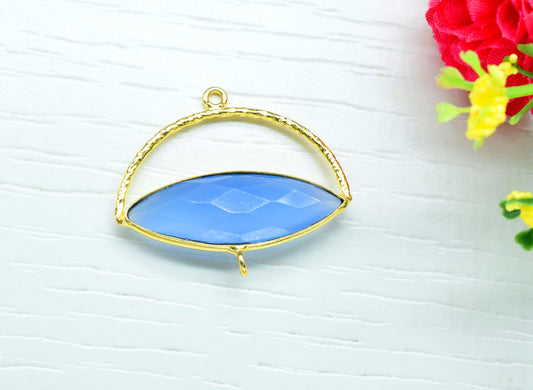 Blue Chalcedony Gemstone Component,Gemstone Connector Pendant,Jewellery Making Essentials,Single Loop Pendant,DIY jewelry Making Supply,Gift