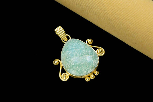 Amazonite Gemstone Pendant, 20x25mm Irregular Shape Gemstone Pendant, Gold Plated Gemstone Jewellery, Amazonite Pendant,Healing Pendant,Gift
