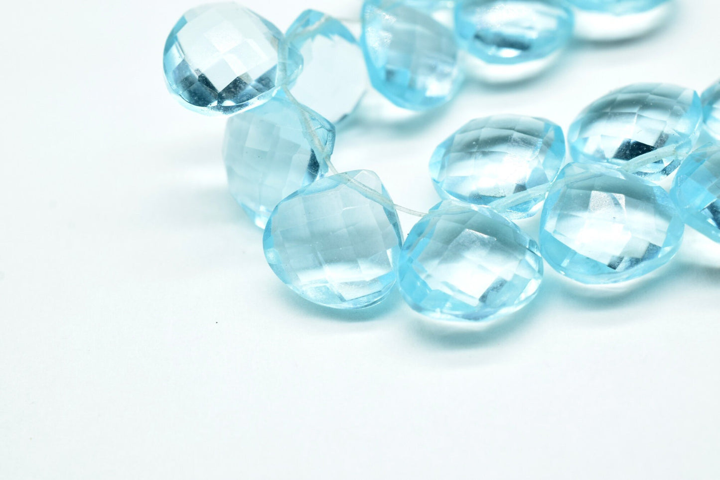 Sky Topaz Faceted 10mm Heart Shape Briolettes,Side drilled Briolette,Finest Sky Topaz Briolette,Handmade Briolette, Birthstone briolettes