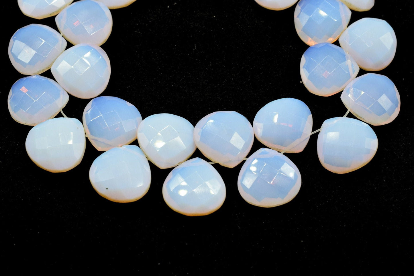 White Opal 14mm Heart shape Briolettes,White Opal briolettes for making jewelry,White Opal Briolettes,White Opal Heart briolettes strand,