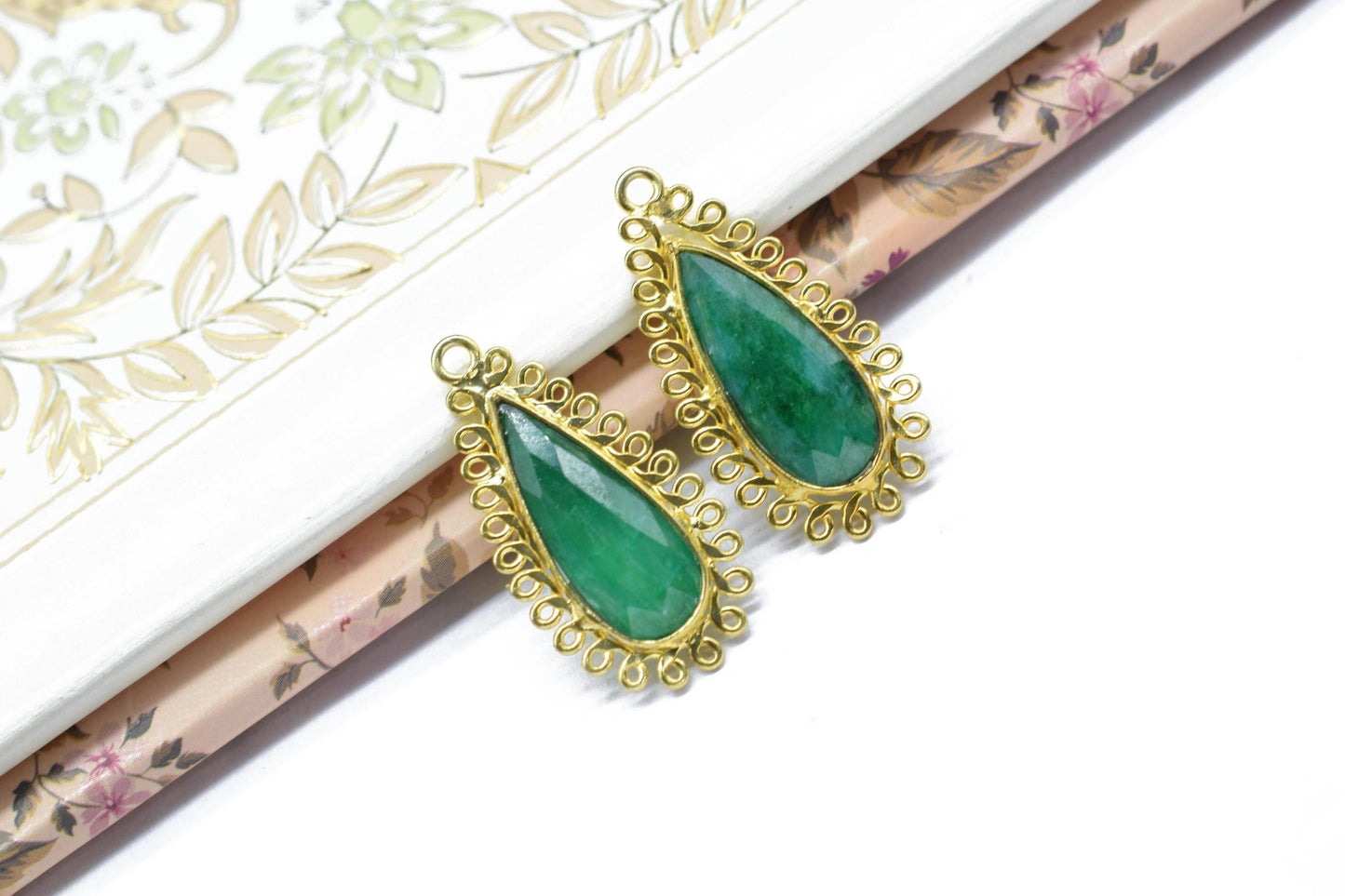 Emerald 8x20 Teardrop Bezel Charms,Wholesale Jewelry,Single Bail Pendant,Gemstone Brass Component,Handmade Jewellery Connectors,Gift