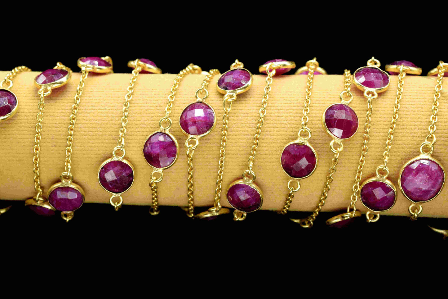 Natural Ruby Bezel Chain Connector, Gemstone Bracelet Chain, Round Shape Bezel Rosary Chain, Jewelry Connector For Necklace, Finding Jewelry