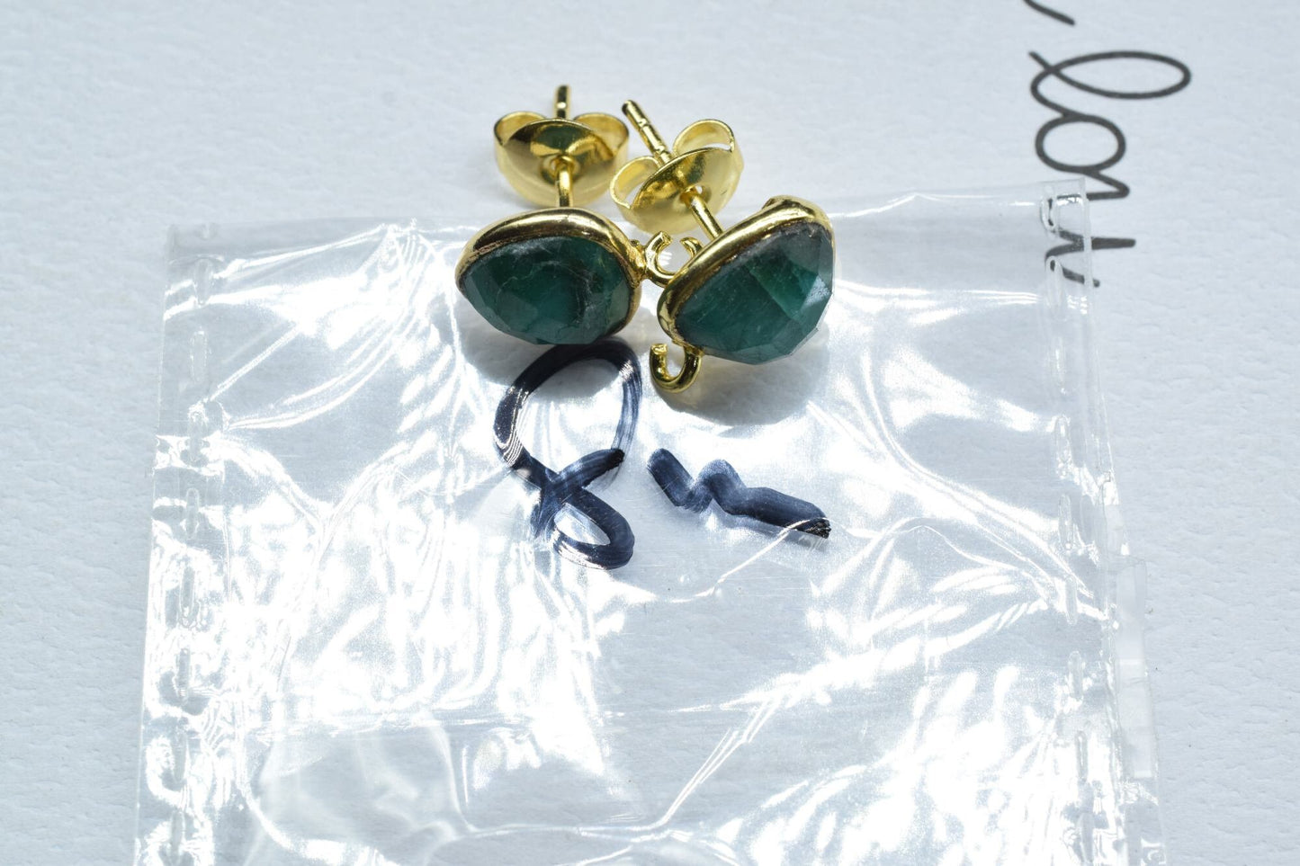 Natural Emerald 8mm Heart Shape Connector Post Stud,Jewelry Making Supply,Single Loop Gemstone Earring Connector,Earring Making connector