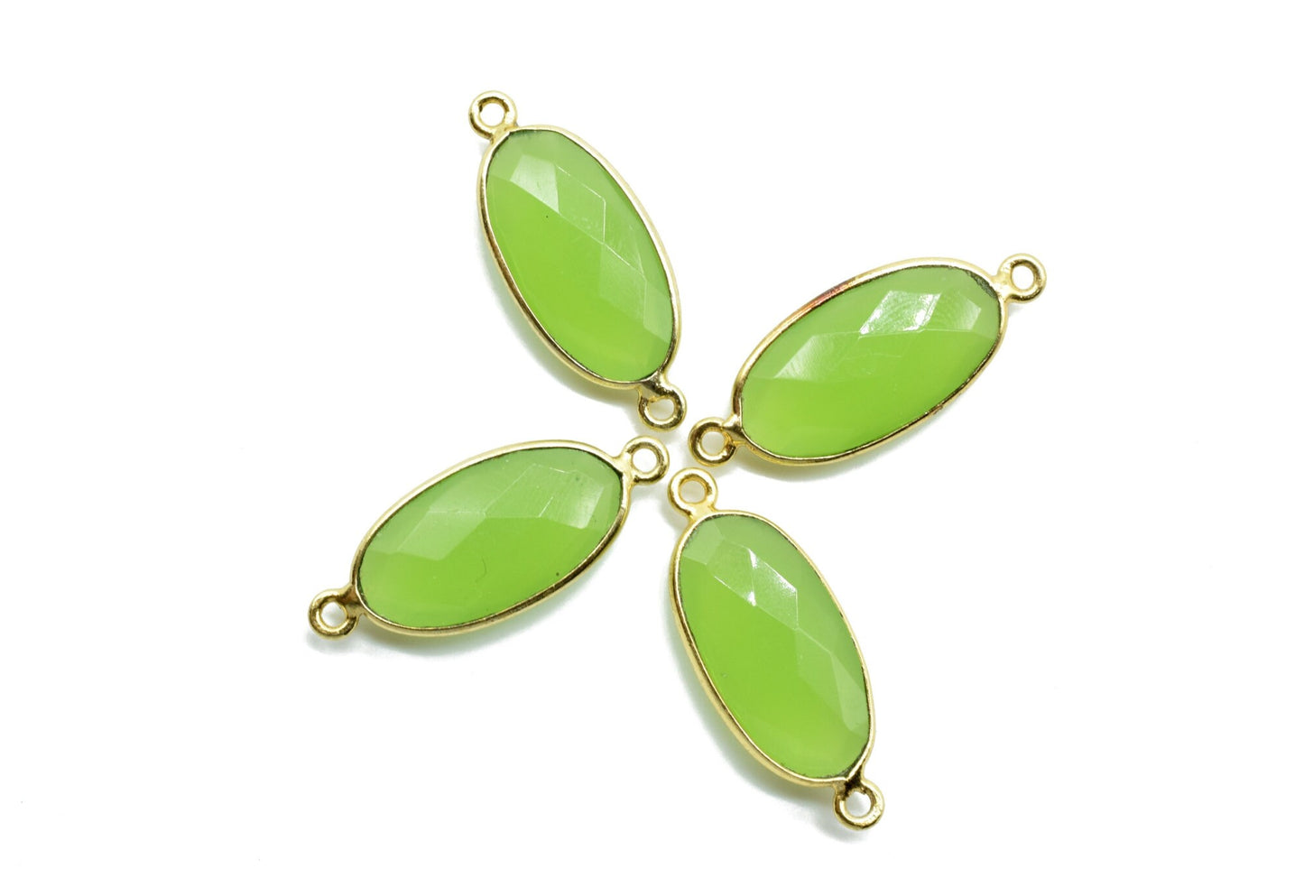 Prehnite 10x20mm oval shape double loop connectors,Gold bezel,Prehnite Connector Bezel Set,Jewelry Making Supplies,Prehnite gold Connectors
