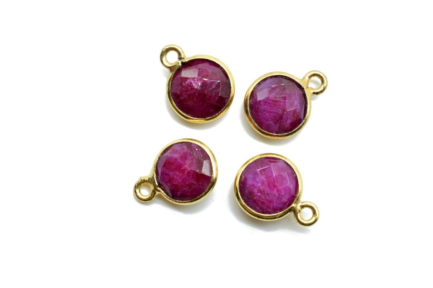 Natural Ruby 8mm charm,Ruby Pendant,Ruby Round Gold Plated bezel,Ruby Vermeil Bezel,Ruby jewelry making charm,Ruby Brass connector,Ruby gift