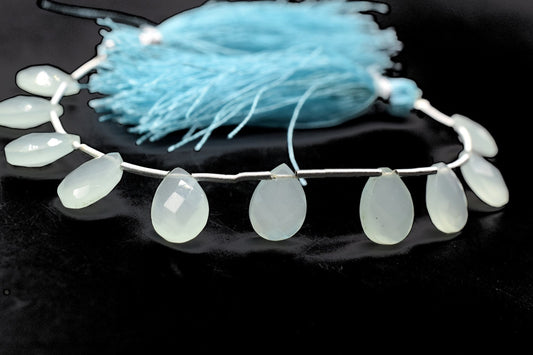 Aqua Chalcedony teardrop Briolettes,Aqua Chalcedony Beads,Aqua Chalcedony Faceted Pear Briolette,Aqua Chalcedony Beads Sparkly Full 8"Strand