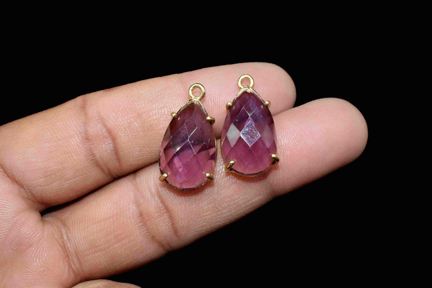 Amethyst Gemstone 12x20mm Teardrop Shape Connector,Amethyst Single Loop Gemstone Connector Jewelry Making,Amethyst Gold Plating Component