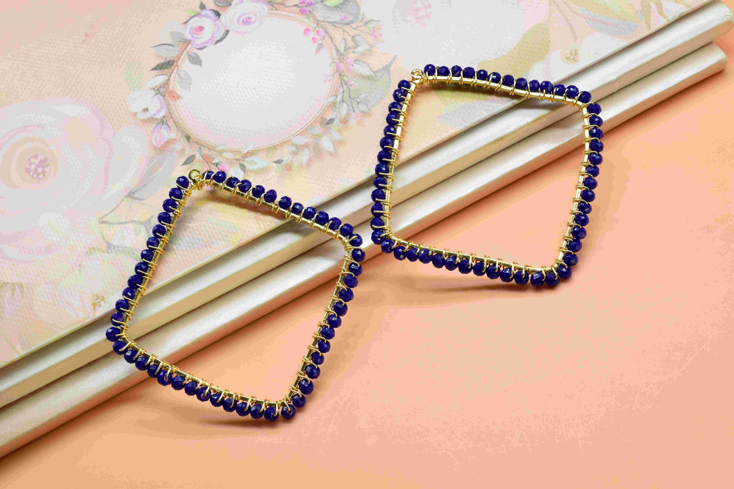 Lapis Lazuli Beaded Earring Connector,Gemstone Wire Wrapped Components,Dangle Earring Component,Finding Necklace,Pendant Jewelry Connectors,