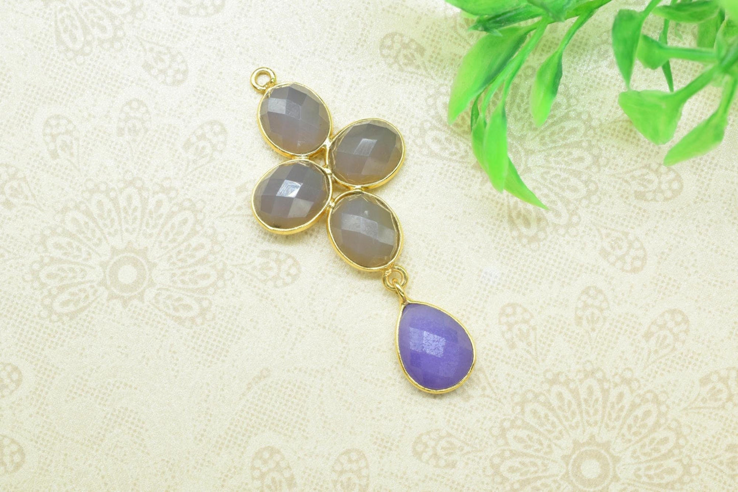Chocolate Moonstone Earring Connector,Handmade Component Jewelry,Link Connector,lavender Pendant Jewelry,Mixed Gemstone Bezels Pendant Charm