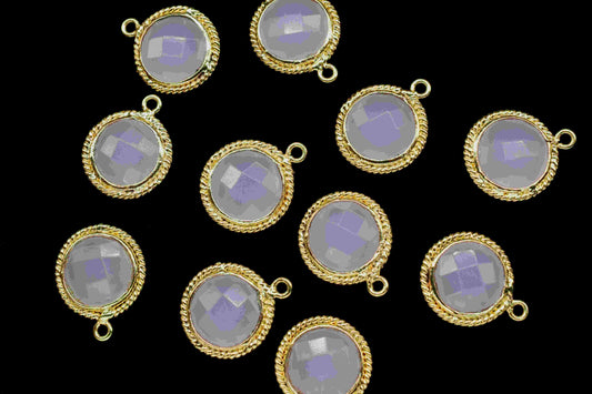 Rose Quartz 10mm Round Shape Single Bail Bezels Charms,Gemstone Bezels Connectors,Rose Quartz Charms Jewelry,Checker Cut Rose Quartz Pendant
