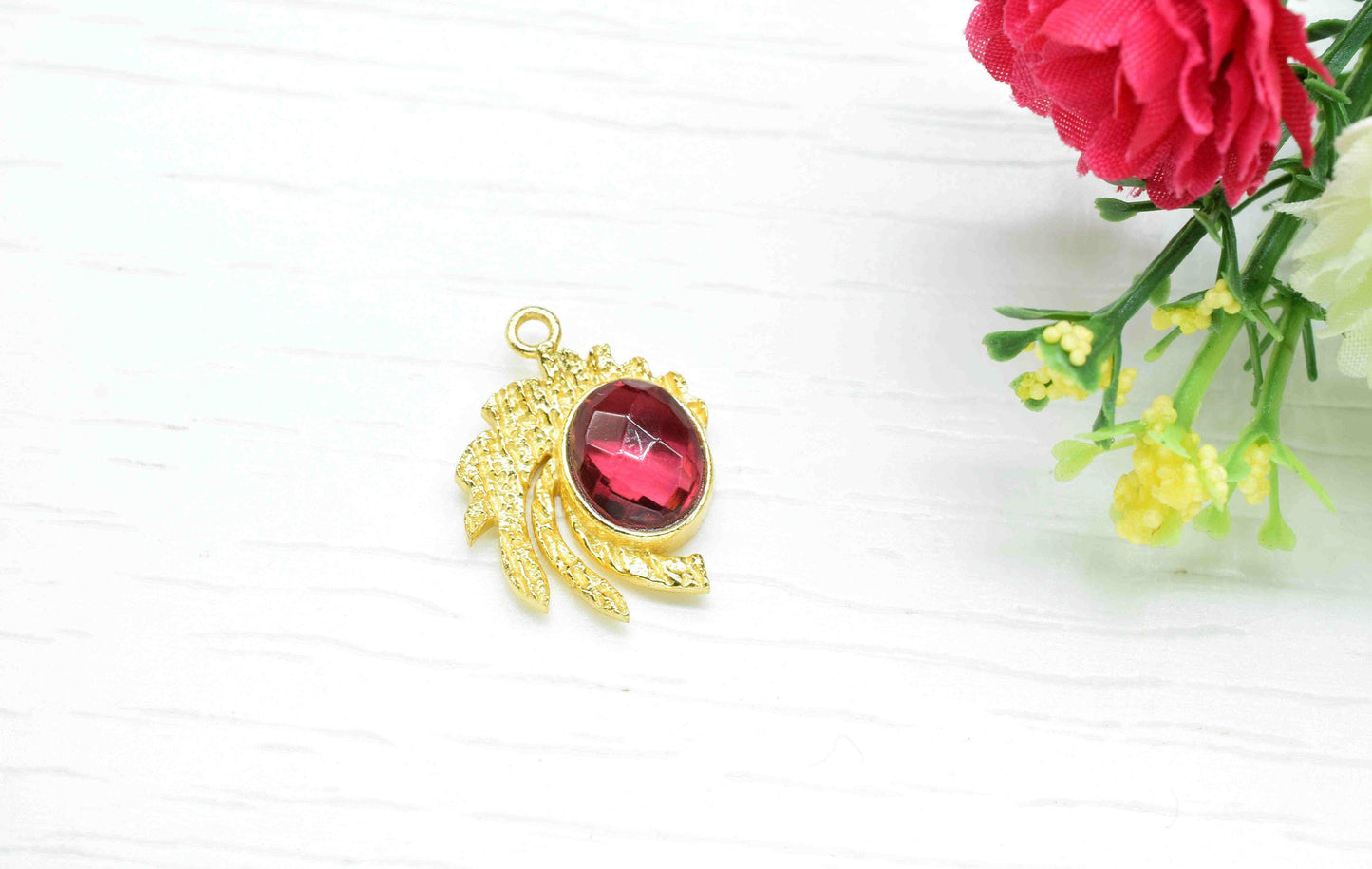 Pink Tourmaline Pendant ,  Gemstone Handmade Pendant , Bulk Gemstone Pendant , Gold Plated Connectors ,Single Bail Gemstone Connector Charm