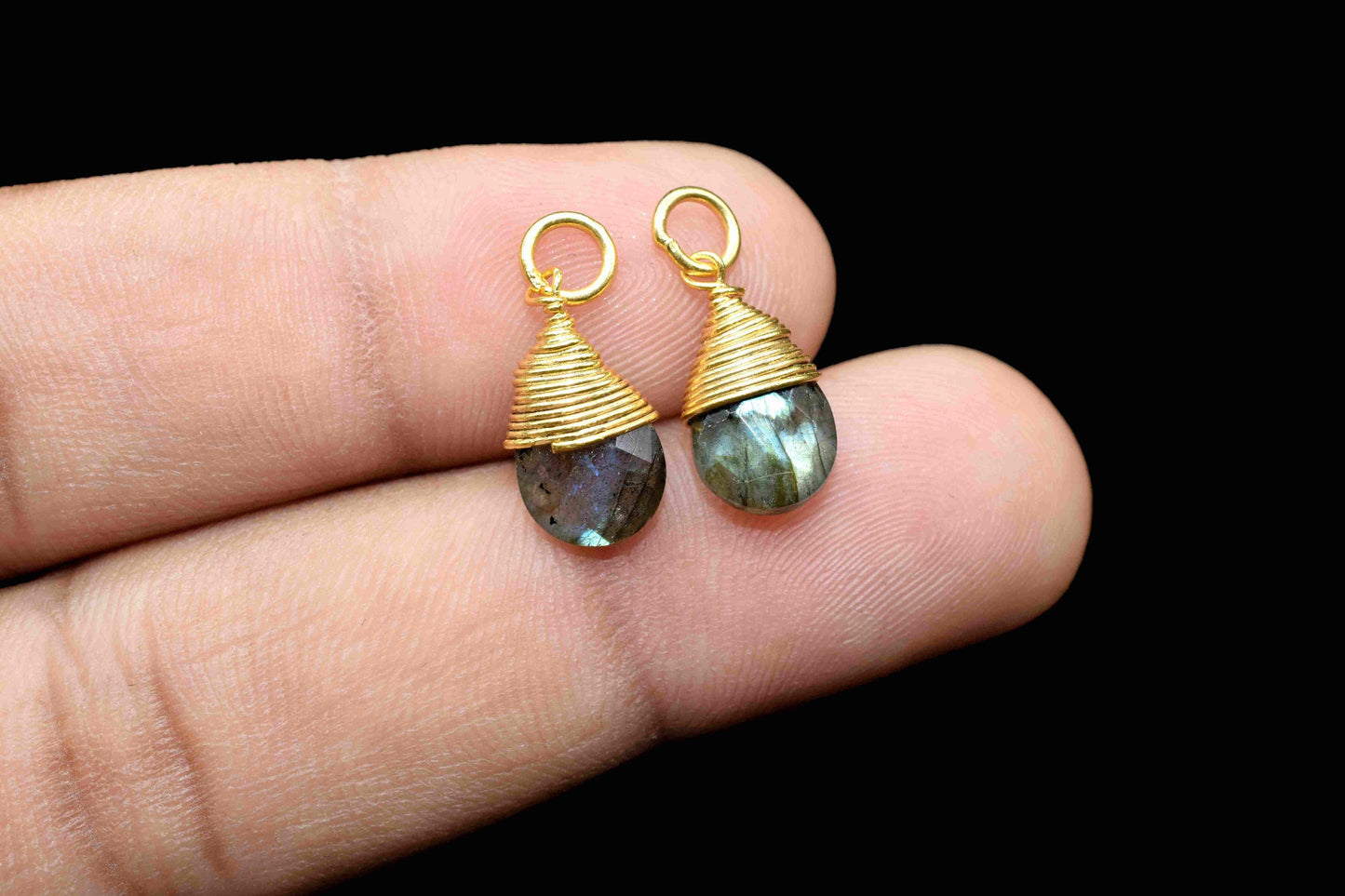 Labradorite Faceted Connector,Labradorite Jewelry ,7x10mm Teardrop Shape Connector,Gemstone Wire Wrapped Pendant,Labradorite Pendant Jewelry