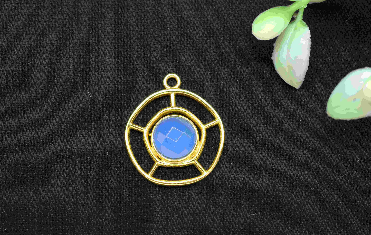 Blue Chalcedony Gemstone Component , Single Bail Charm , Blue Chalcedony Connector Pendant , Gold Plated Connectors , Earring Component
