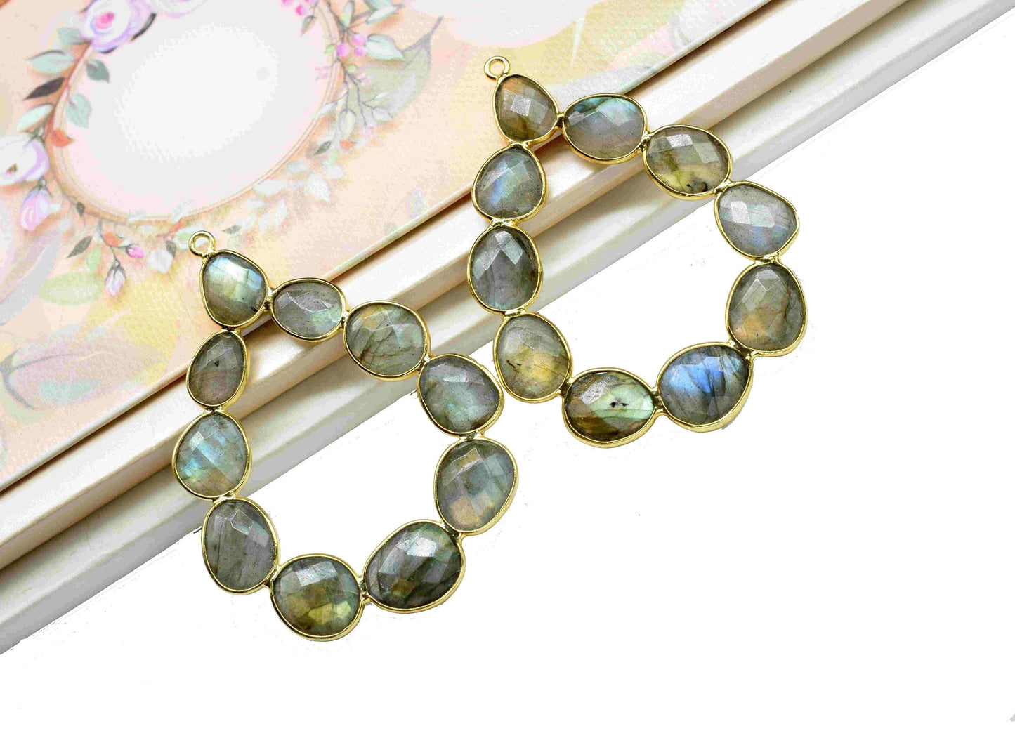 Natural Labradorite Teardrop Stud Earring Connector,Labradorite Finding June birthstone Jewelry,Labradorite Single Loop Connector Jewelry