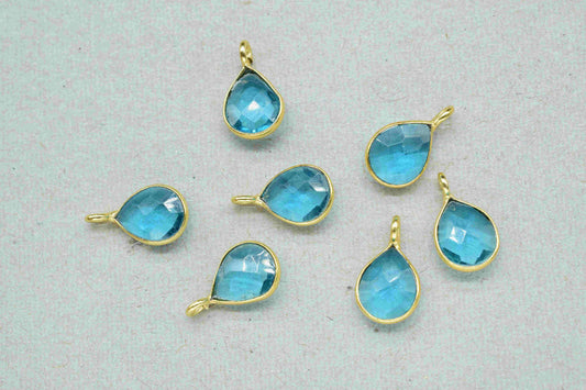 Sky Topaz 6x8mm Teardrop Faceted Connector,Gemstone Pendant Connector,Pendant Jewelry,Sky Topaz Jewelry,Topaz Component Earring,Connectors