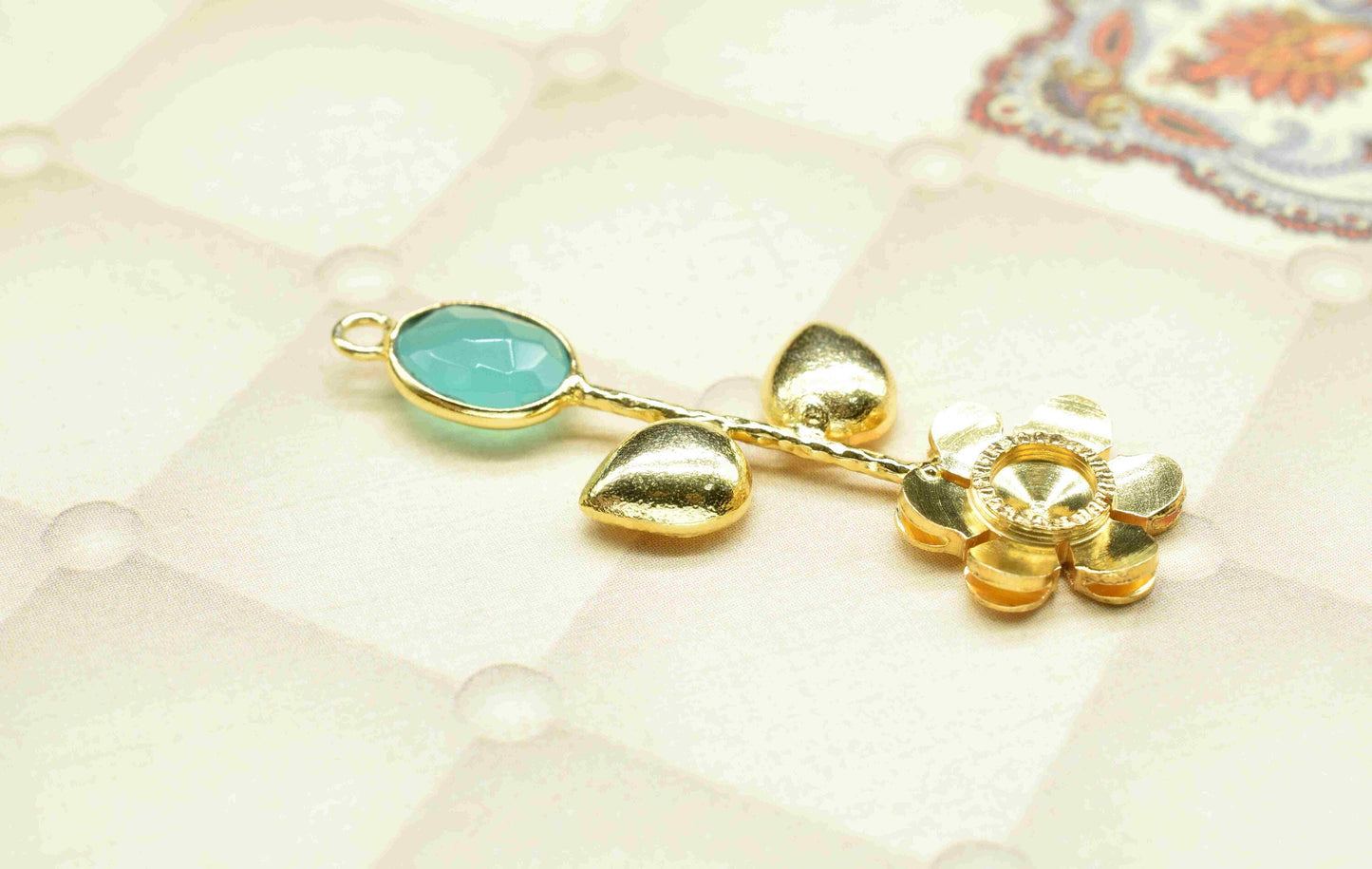 Aqua Chalcedony Gemstone Pendant , Aqua Chalcedony Handmade Pendant , Single Bail Gemstone  Connector, Gold Connectors , Summer Collection