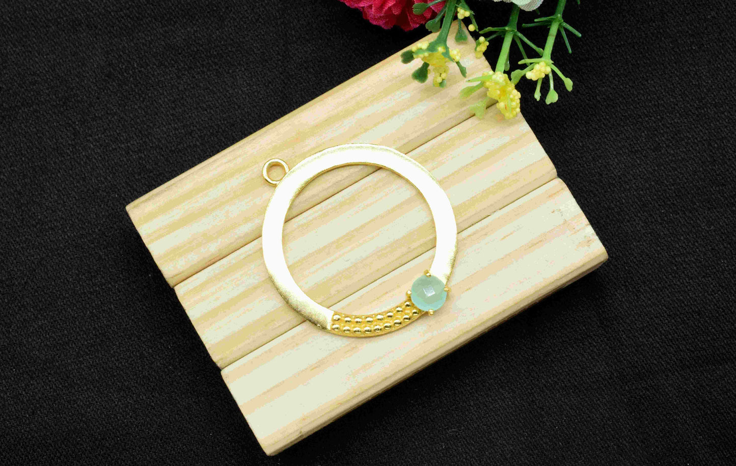 Aqua Chalcedony Component , Single Bail Charm , Aqua Chalcedony Connector Pendant , Gold Plated Connectors , Earring Component , B'day Gift