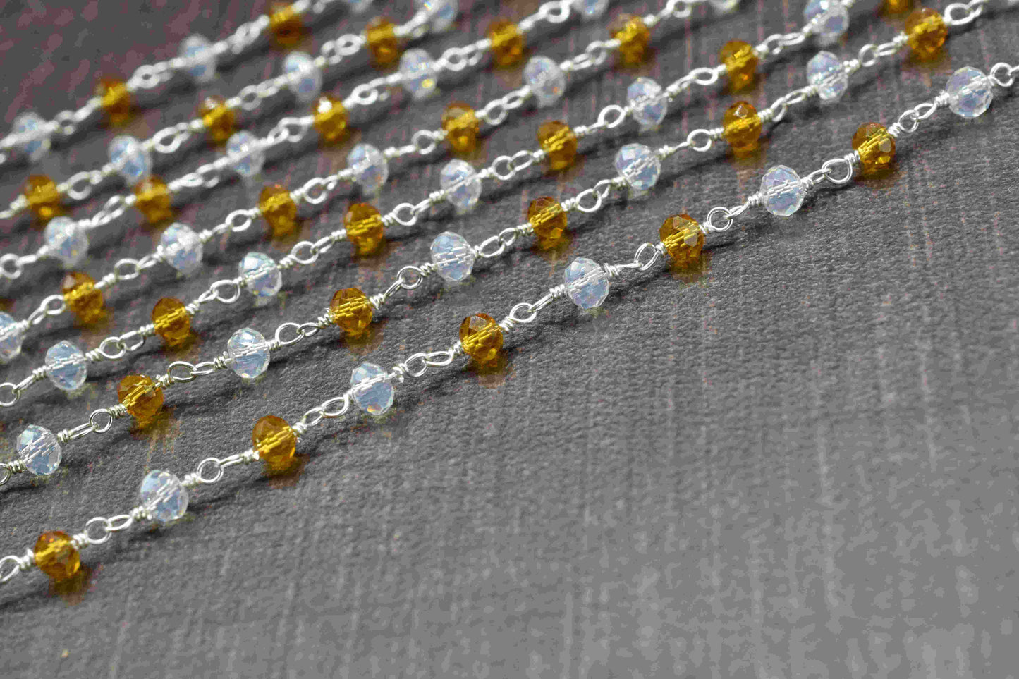 Crystal Quartz Beaded Chain,Multi Stone Rosary Chain,Citrine Micro Beads chain,,Handmade Rosary Jewelry Making,Wire Wrapped Rosary Chain