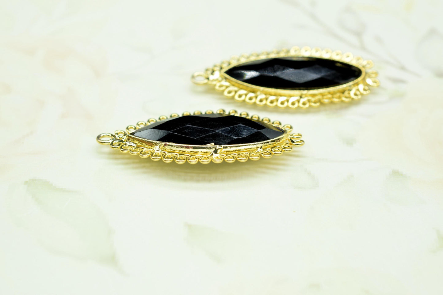 Black Onyx 10x30mm Marquise Bezel Charms,Single Bail Pendant,Handmade Jewellery Connectors,long charms,Gemstone Brass Component,Bday Gift