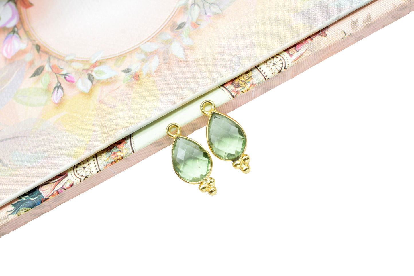 Green Amethyst Quartz 7x10mm Pear Shape charms,Green Amethyst Single Bail Pendant,Amethyst Gemstone Brass Charms Gold Plating Jewelry Making