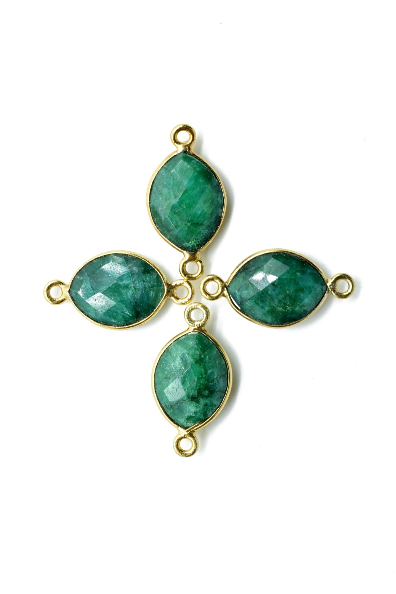 Emerald 10x13mm eye shape double bail connector,Eye Shape Gold Plated bezel,Gold Vermeil Bezel,Emerald jewelry making charm,emerald- bezels