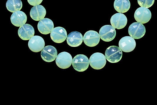 Chrysoprase faceted 10mm Coin Briolettes-Round Shape-Chrysoprase,Loose Gemstone-Chrysoprase,Round Coin Beads, Briolette Both Side Faceted