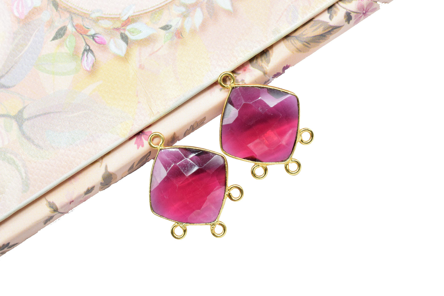 Pink Tourmaline Faceted single bail Charms Connector Jewelry,Pink Tourmaline Gold Plated bezel,Tourmaline 14mm Cushion shape Pendant,Gift