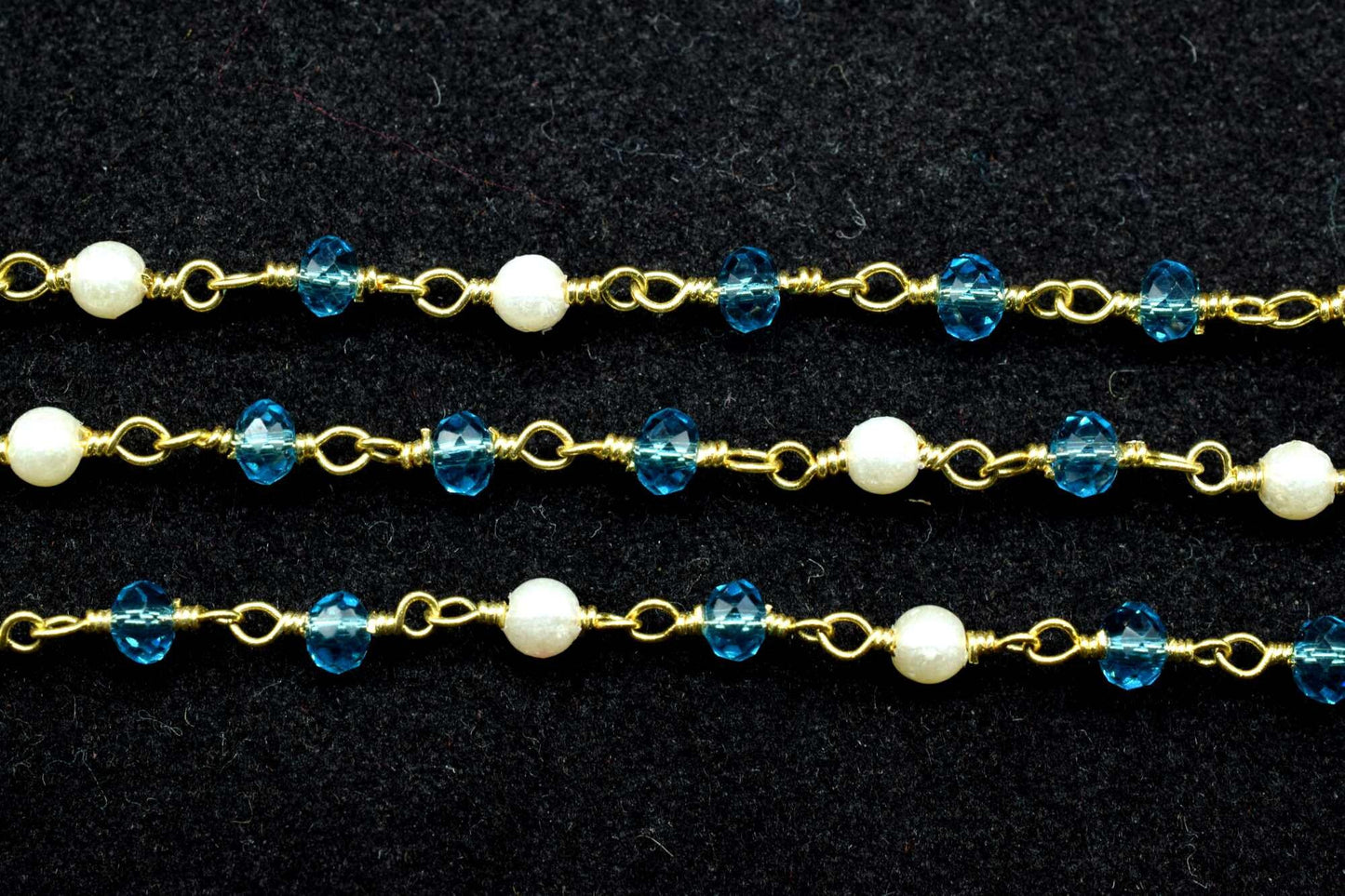 Blue Apatite Rosary Chain,Pearl Rosary Chain,jewelry making Rosary,Wire Wrapping Gemstone Chain,wire wrapped rosary chain,3mm Beaded rosary