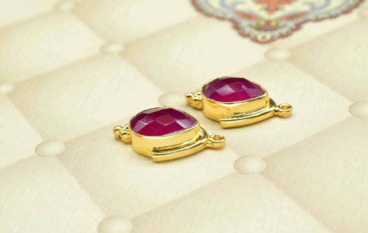 Pink Chalcedony Faceted 9x13mm Pear Bezel Connector,Chalcedony Single bail connector jewelry making charm,Chalcedony Gold Plated bezel