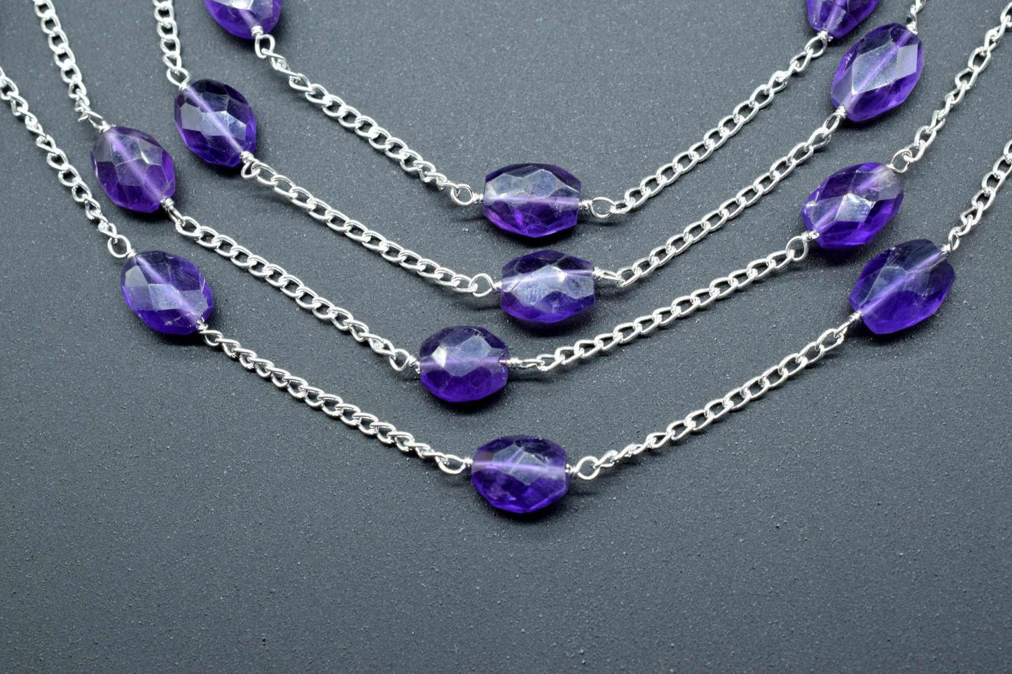Amethyst Briolette Rosary Chain,Amethyst wire wrapped Beads Chain,Rosary Link Chain, Rosary Chain Supplies,Amethyst Beaded Rosary Chain,