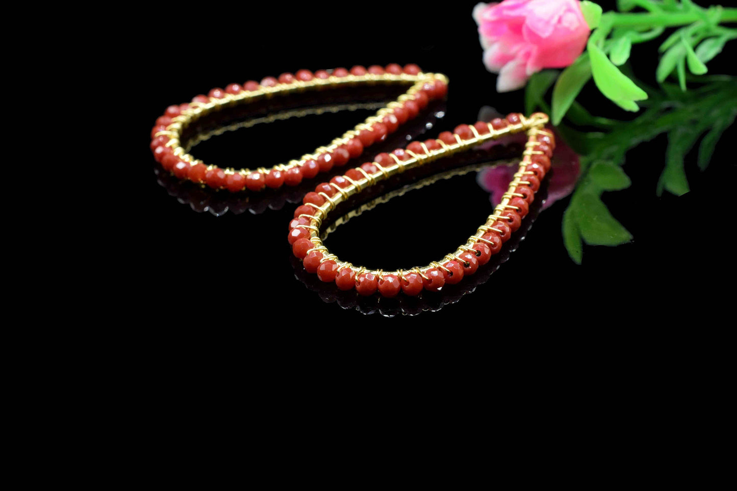 Ruby Quartz Red Gemstone-Pear Shape Wire Wrapped Beads Earrings-Earrings Components-Findings Earring Components- Connector Jewelry- Gift For