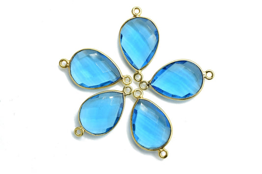 London Blue Topaz 13x18mm Pear double bail connectors,Blue Topaz Pendant,Topaz double loop connectors,Blue Topaz charms,Blue topaz bezels