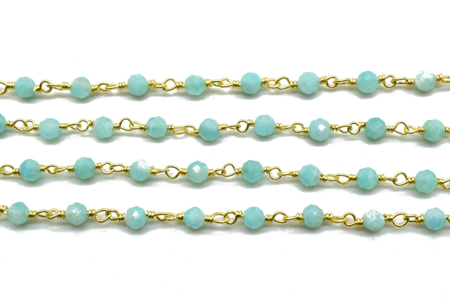Amazonite 3mm Beaded Chain,Beaded Rosary Chain,Round,,Wrapped Brass Wire,Necklace,Bracelet,Handmade Jewelry, Finding Necklace Chain In Brass