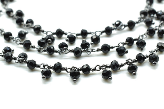 Black onyx Cluster Rosary Chain,Handmade Jewelry Making Wire Wrapped Beaded Chain By Foot For Necklace,Exceptional Spinel CLUSTER Rosary