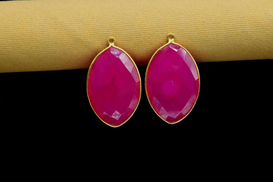 Pink Chalcedony Bezel, 20x30mm Marquise Shape Pendant, Single Bail Connector, Gemstone Bezel Charm,Handmade Bezel Pendant,Chalcedony Jewelry