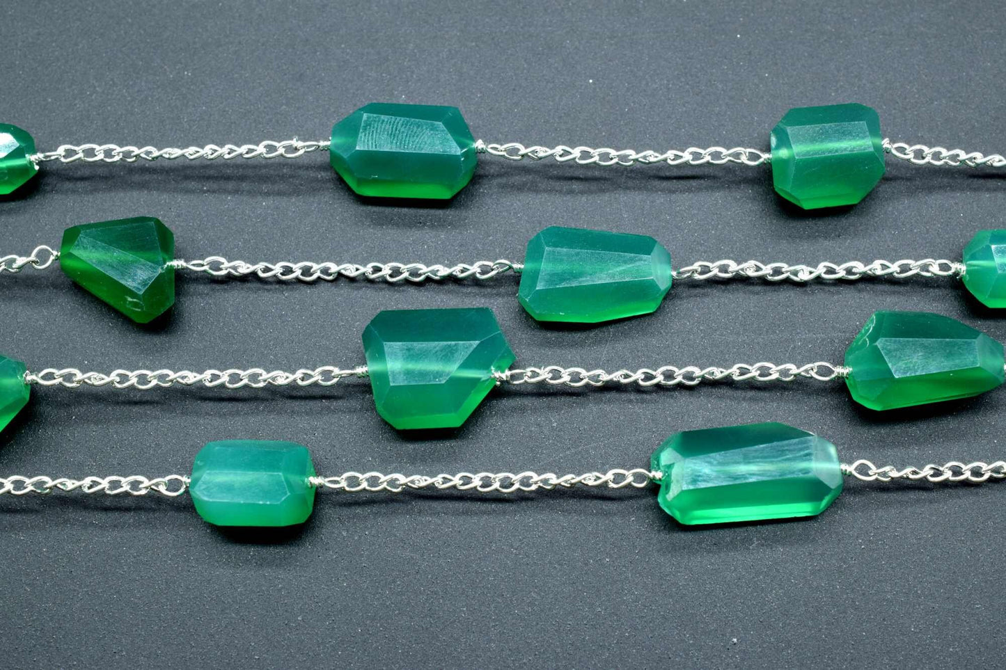 Green Onyx Nugget Beaded Chain,Beaded Rosary Chain,Wrapped Brass Wire,Necklace,Bracelet,Handmade Jewelry,Finding Necklace,rough stone rosary